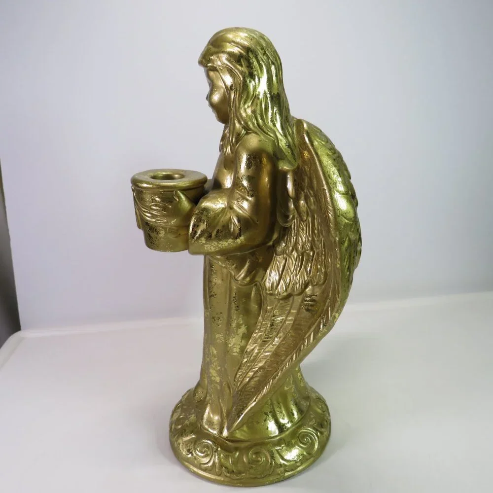 Gold Foil Ceramic Angel with candle holder 12